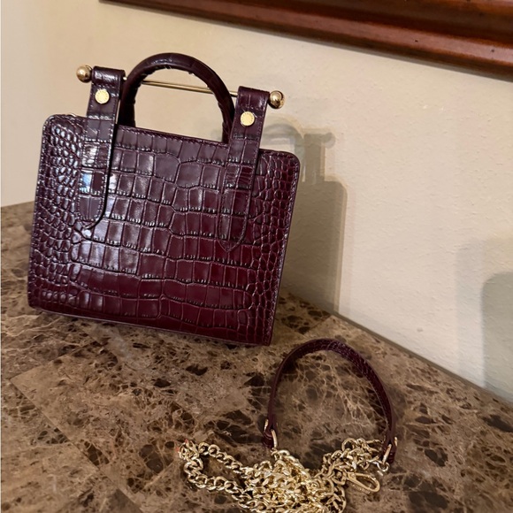 Strathberry Deep Burgundy Croc Mini Bag - Picture 2 of 5